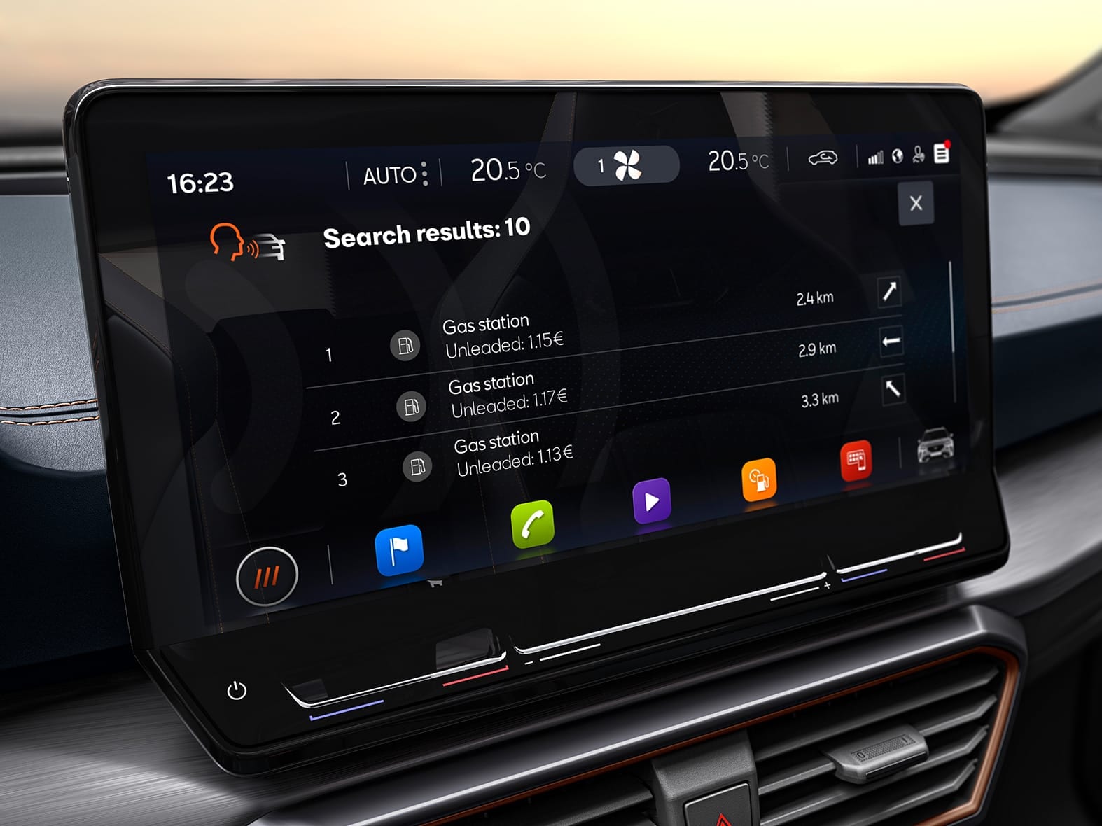 cupra connect voice control infotainment system to locate nearest petrol stations and prices